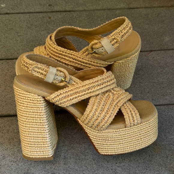 Castaner Sandalo in Rafia Adriana Size 38 Chunky Heel Sandals Made In Spain - Picture 14 of 16